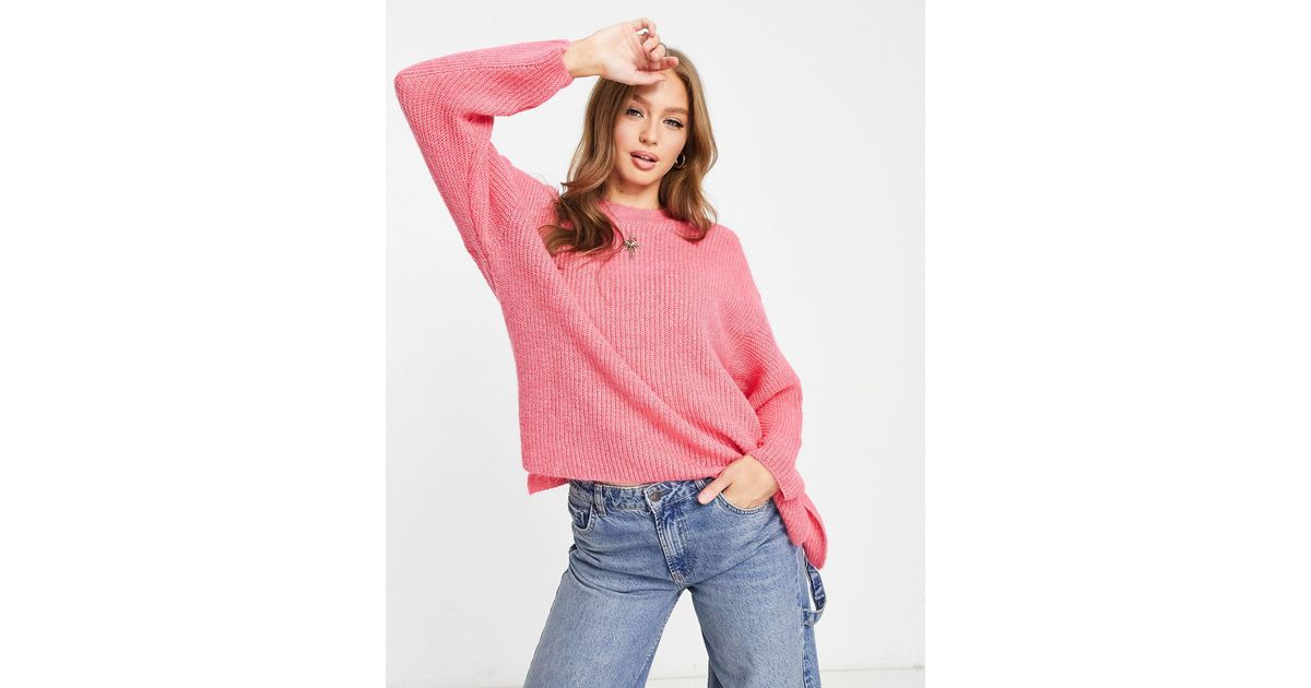 Stradivarius Oversized Knit Jumper With Splits in Red | Lyst