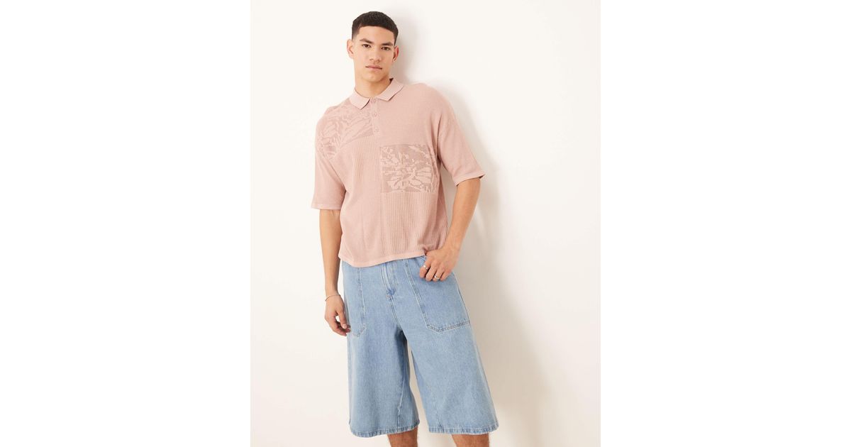 ASOS Relaxed Knitted Polo With Floral Patchwork Pattern in Blue for Men ...