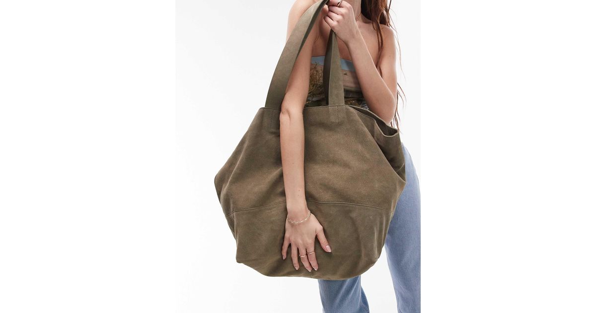 TOPSHOP Lucy Suede Oversized Tote Bag in Brown Lyst