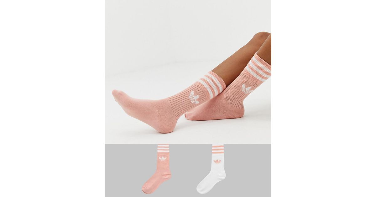 adidas Originals 2 Pack Solid Crew Socks In Pink | Lyst UK