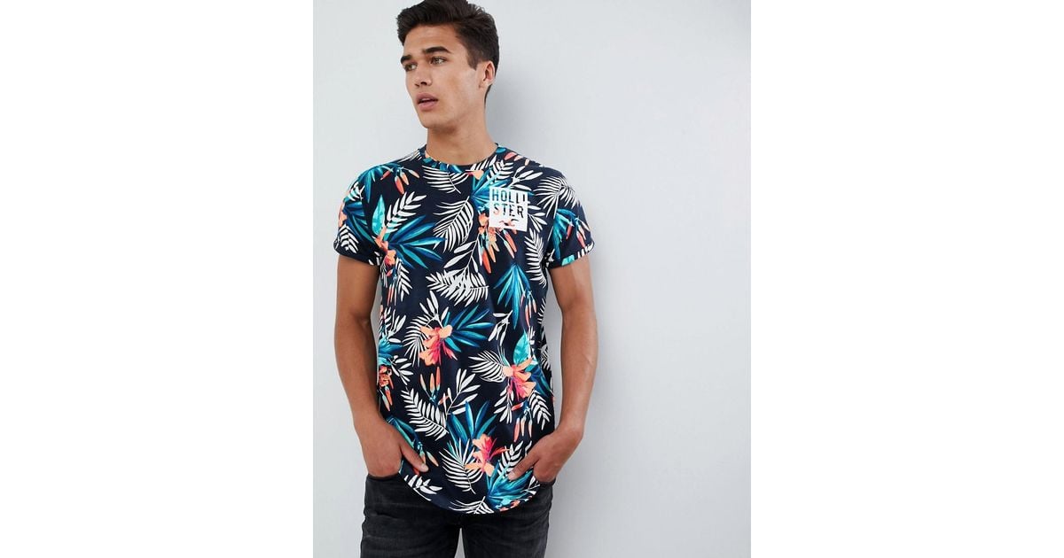 Hollister Colour Change All Over Floral Print T-shirt Slim Fit In Navy in  Blue for Men