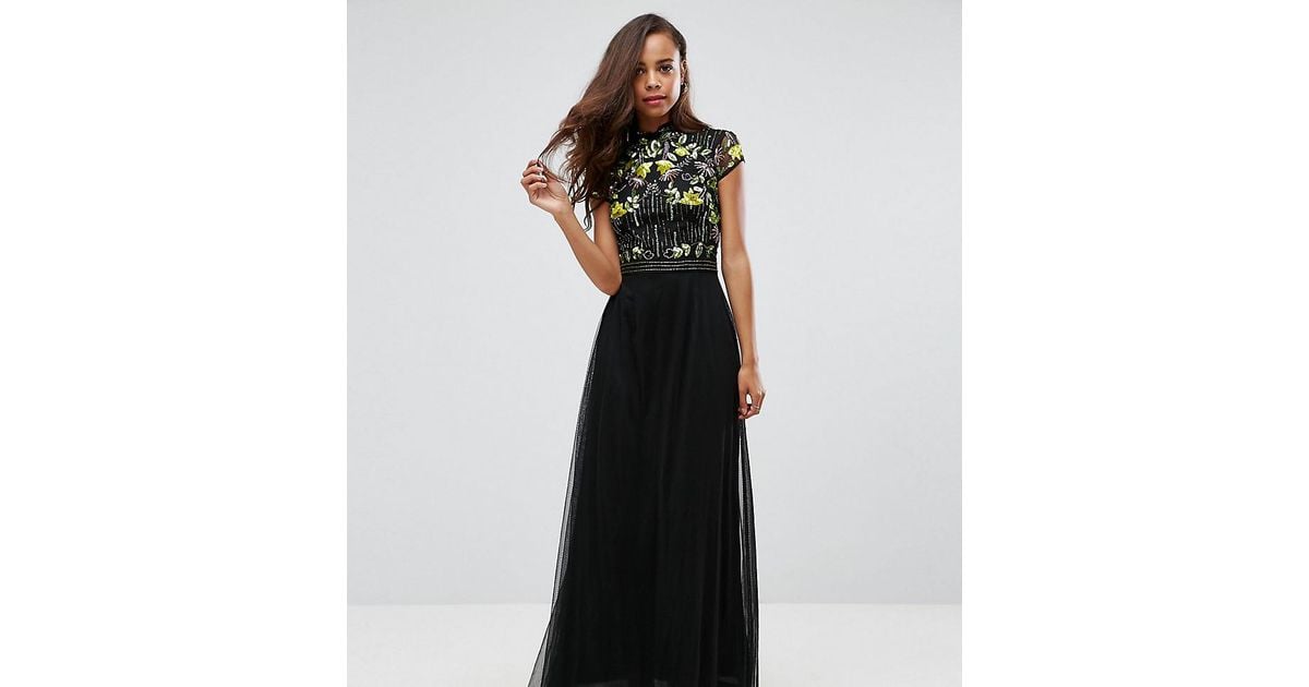 frock and frill embellished maxi dress