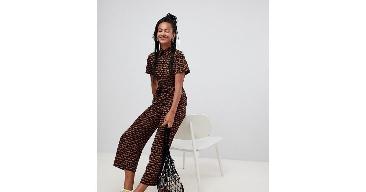 Monki Tiger Print Cropped Jumpsuit in Black Lyst UK