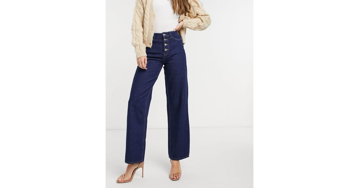 ONLY Molly High Waisted Button Detail Wide Leg Jeans in Blue | Lyst Canada