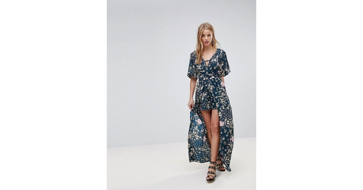 Band Of Gypsies Floral Maxi Dress With Shorts in Blue | Lyst