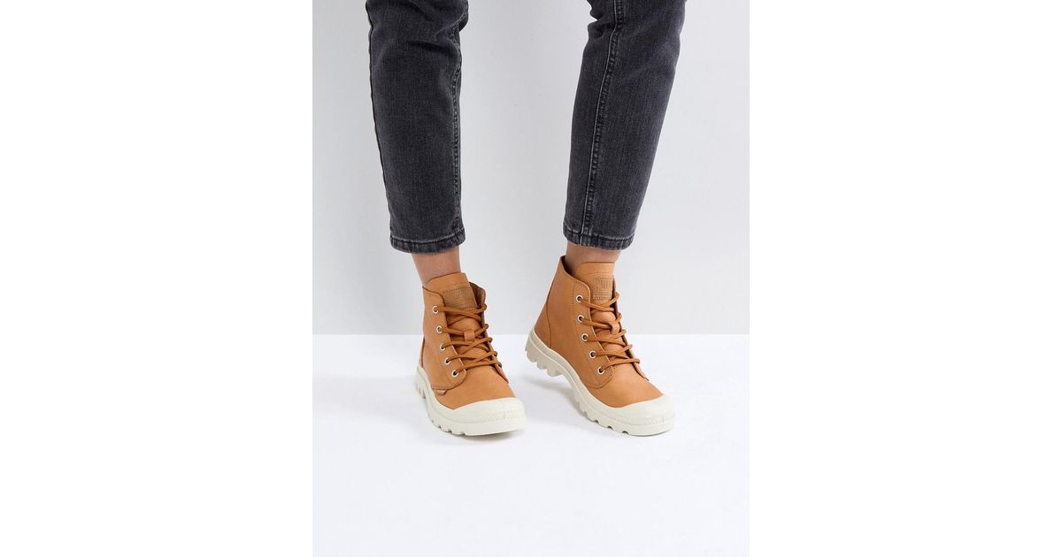 palladium pampa hi leather tan flat ankle boots