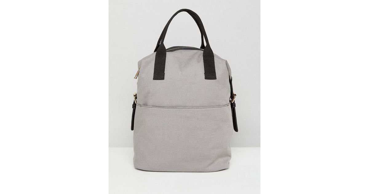 asos design zip over canvas backpack with double handle