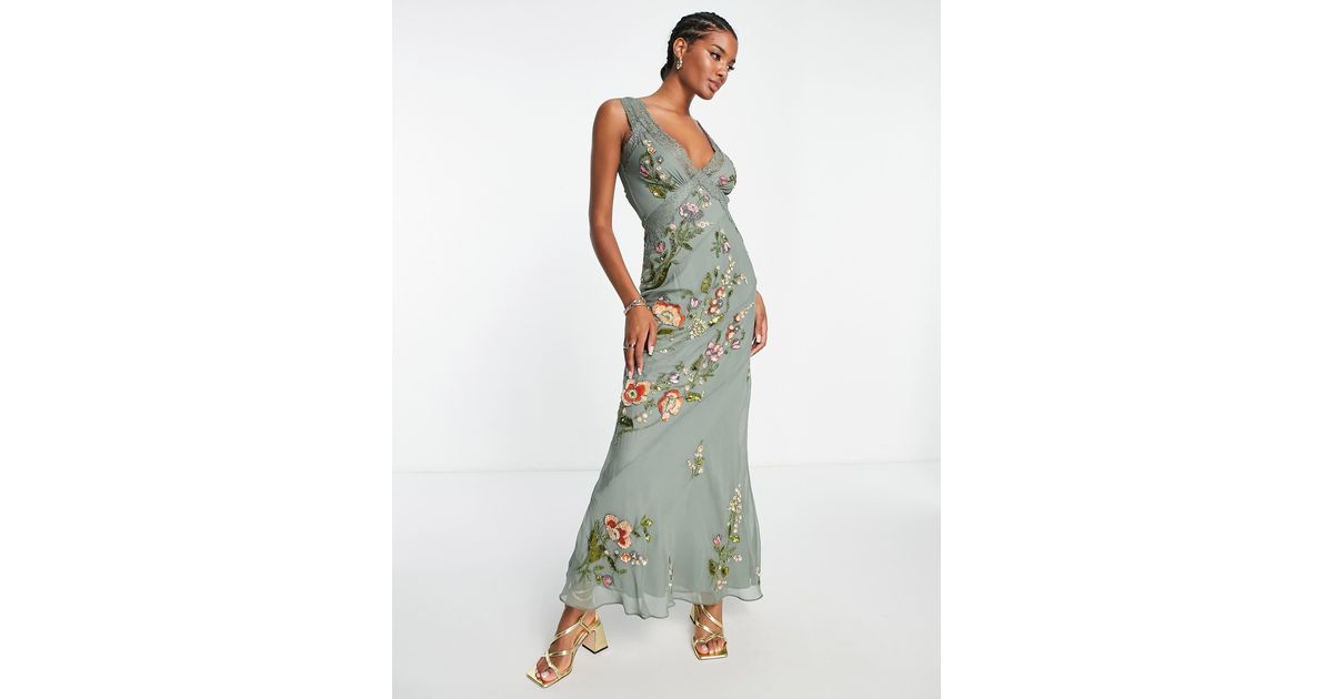 ASOS Lace Trimmed Maxi Dress With Floral Embellishment in Green | Lyst Australia ASOS Lace Trimmed Maxi Dress With Floral Embellishment in Green | Lyst Australia