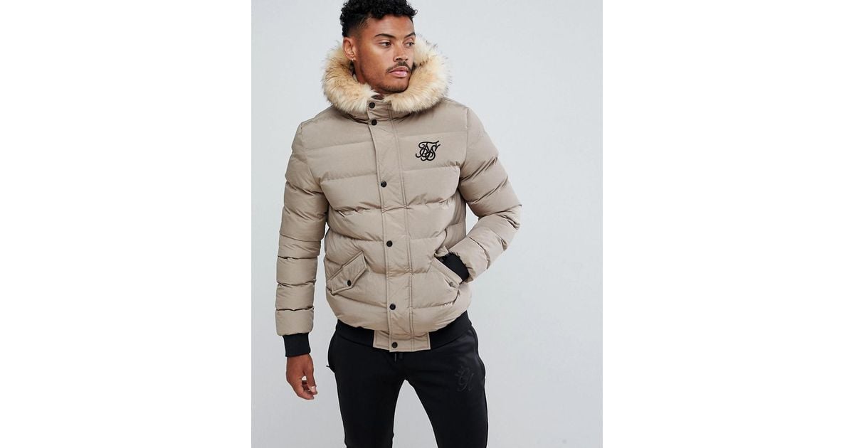 Siksilk puffer jacket with faux fur hood sale