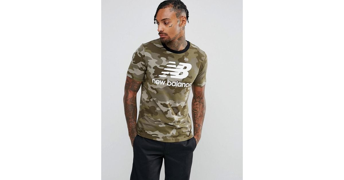New Balance Cotton Essentials Stacked Camo T-shirt In Green Mt73587_ucp for  Men - Lyst