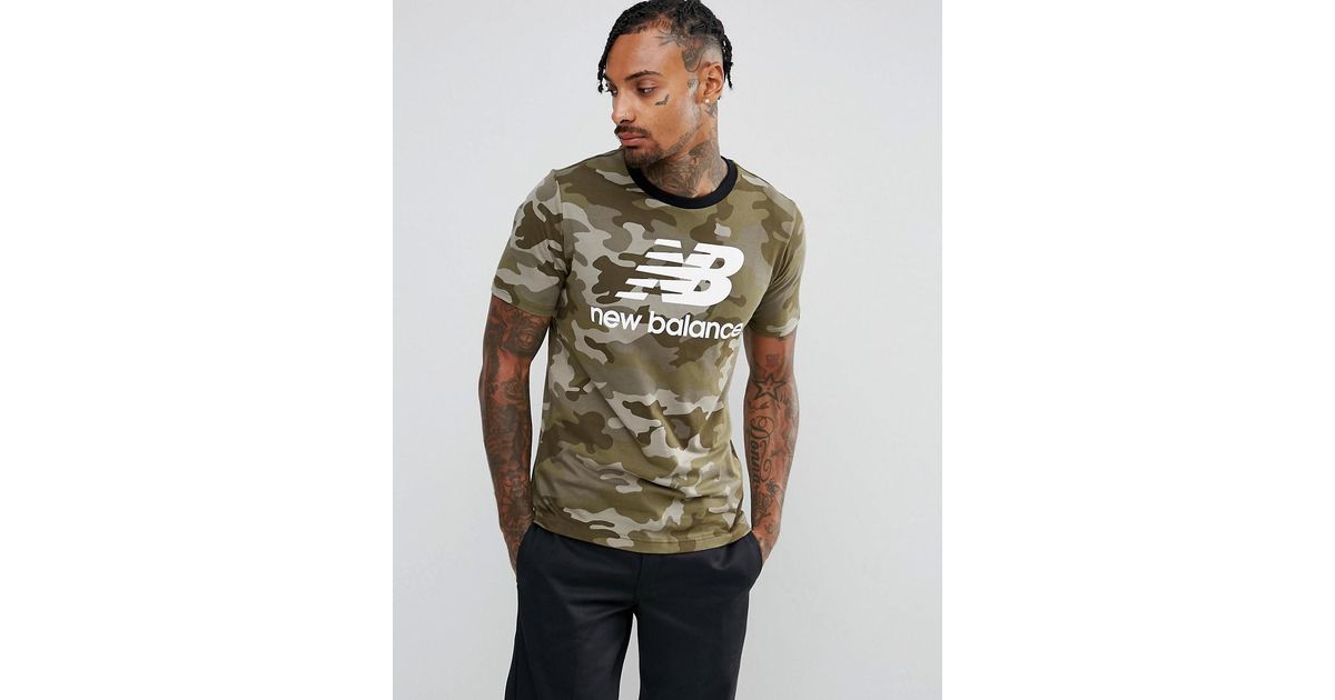 New Balance Cotton Essentials Stacked Camo T-shirt In Green Mt73587_ucp for  Men - Lyst