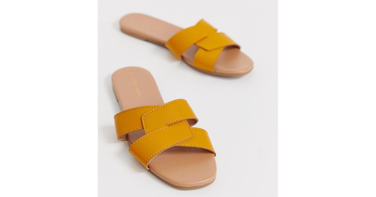 new look cross strap flat slider sandal in black croc