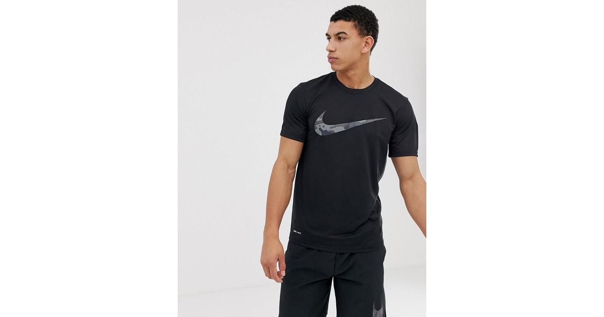 Nike Training Dri-Fit Camo Swoosh T-Shirt in Black
