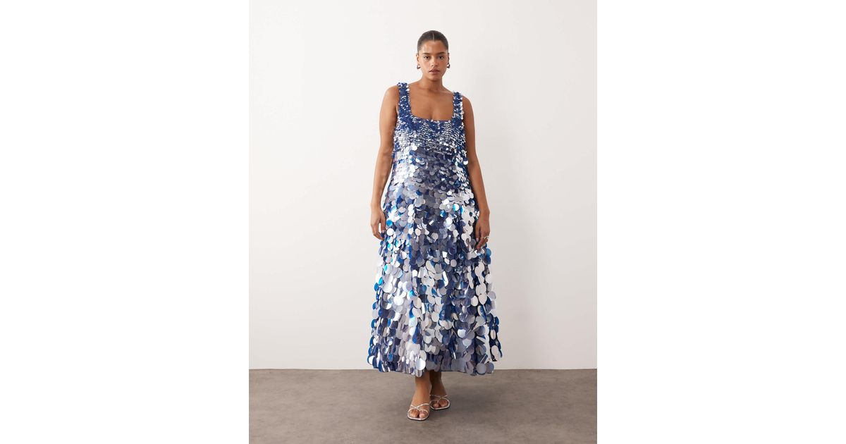 ARRANGE Curve Embellished Disc Sequin Square Neck Full Skirt Midi Dress in Blue | Lyst ARRANGE Curve Embellished Disc Sequin Square Neck Full Skirt Midi Dress in Blue | Lyst
