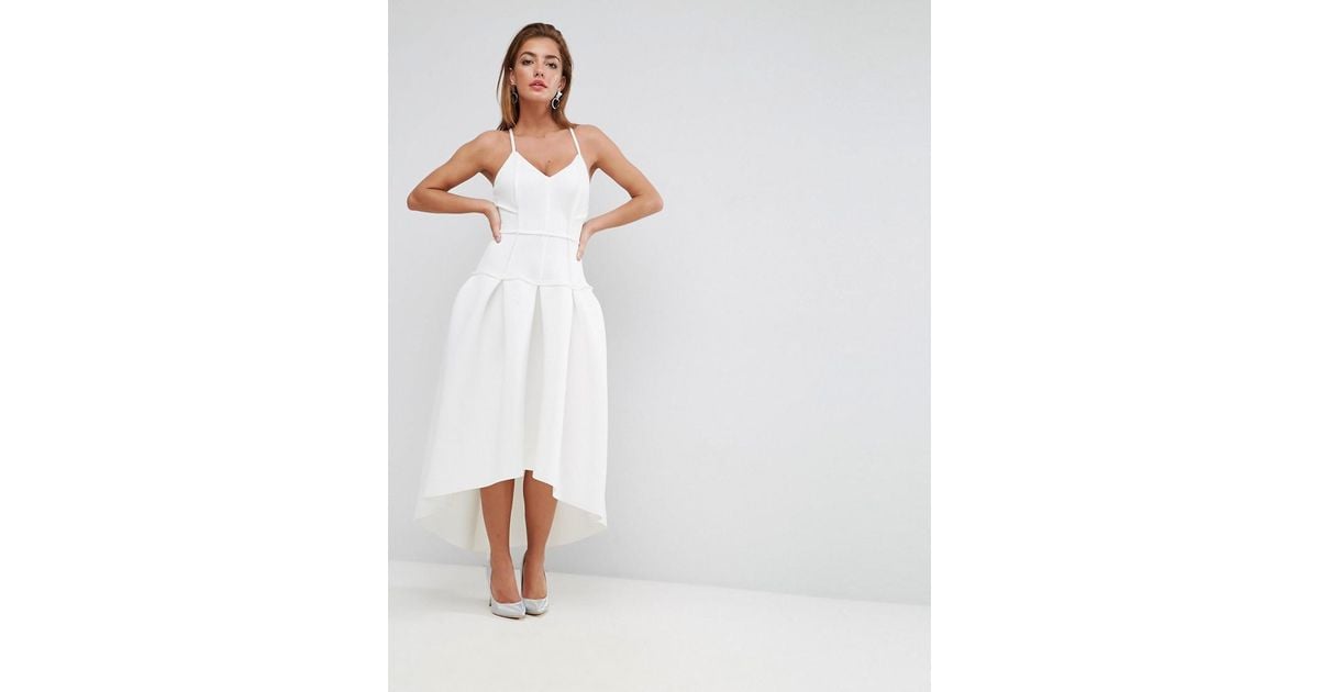 ASOS Asos Premium Scuba Corset Drop Waist Midi Dress in White Lyst Canada