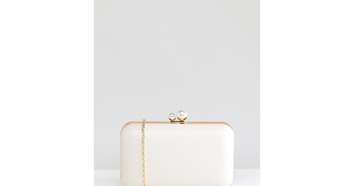 True Decadence Box Clutch Bag With Pearl Fastening in White | Lyst