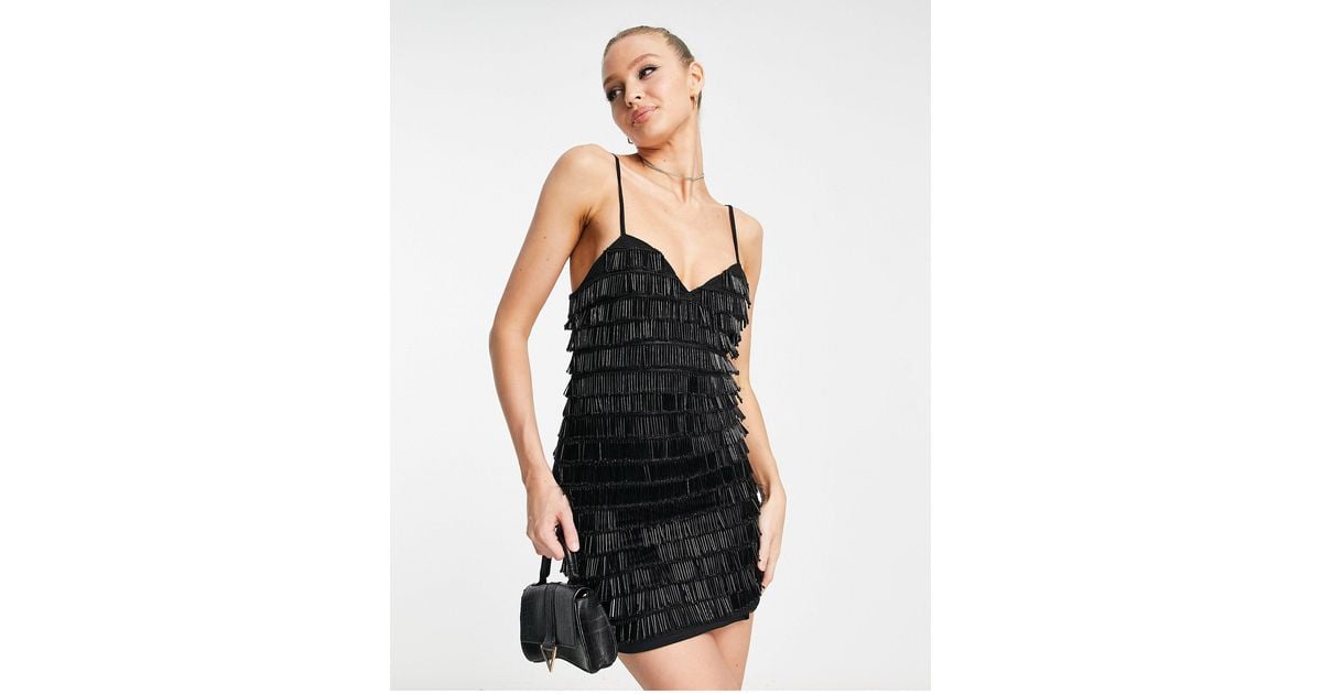 Miss Selfridge Premium Embellished Tassel Mini Dress in Black | Lyst