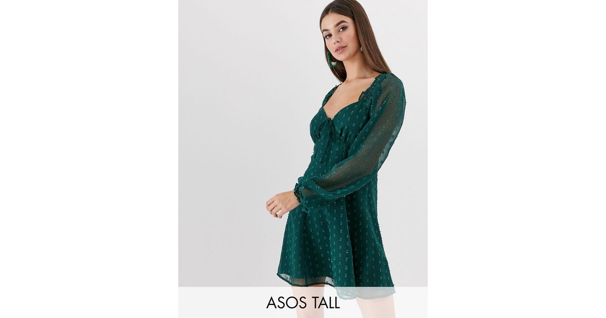 asos design sweetheart babydoll mini swing dress in dobby spot