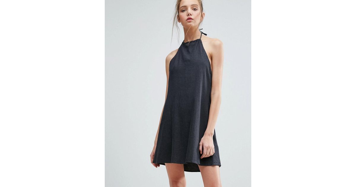 ASOS Denim Halter Neck Sundress In 