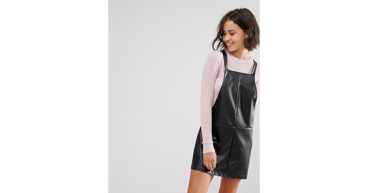 faux leather dungaree dress