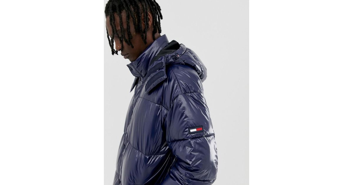 Piumino lucido blu navyTommy Hilfiger in Denim da Uomo colore Blu | Lyst