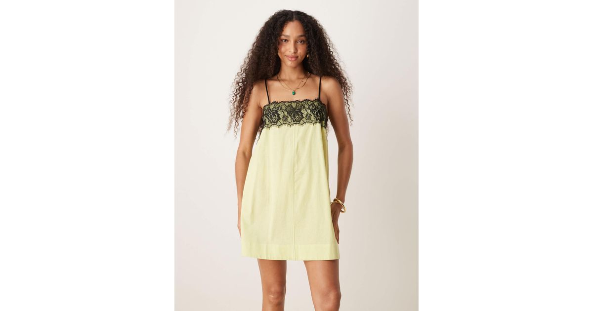 ASOS Lace Overlay Mini Cami Dress in Yellow | Lyst