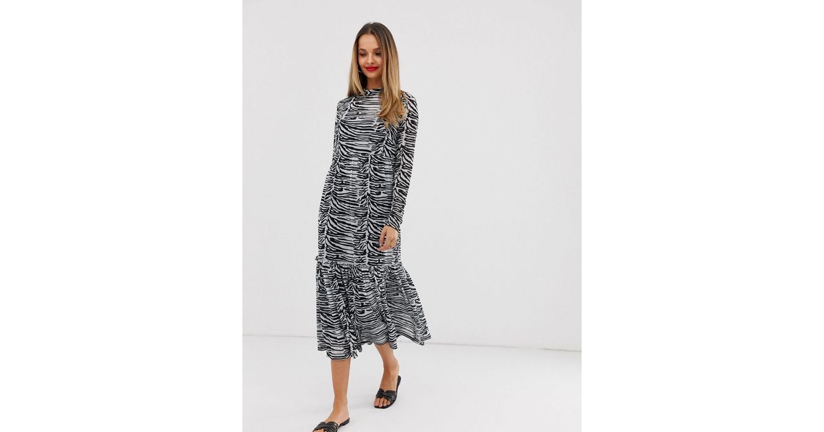 zebra print mesh midi dress
