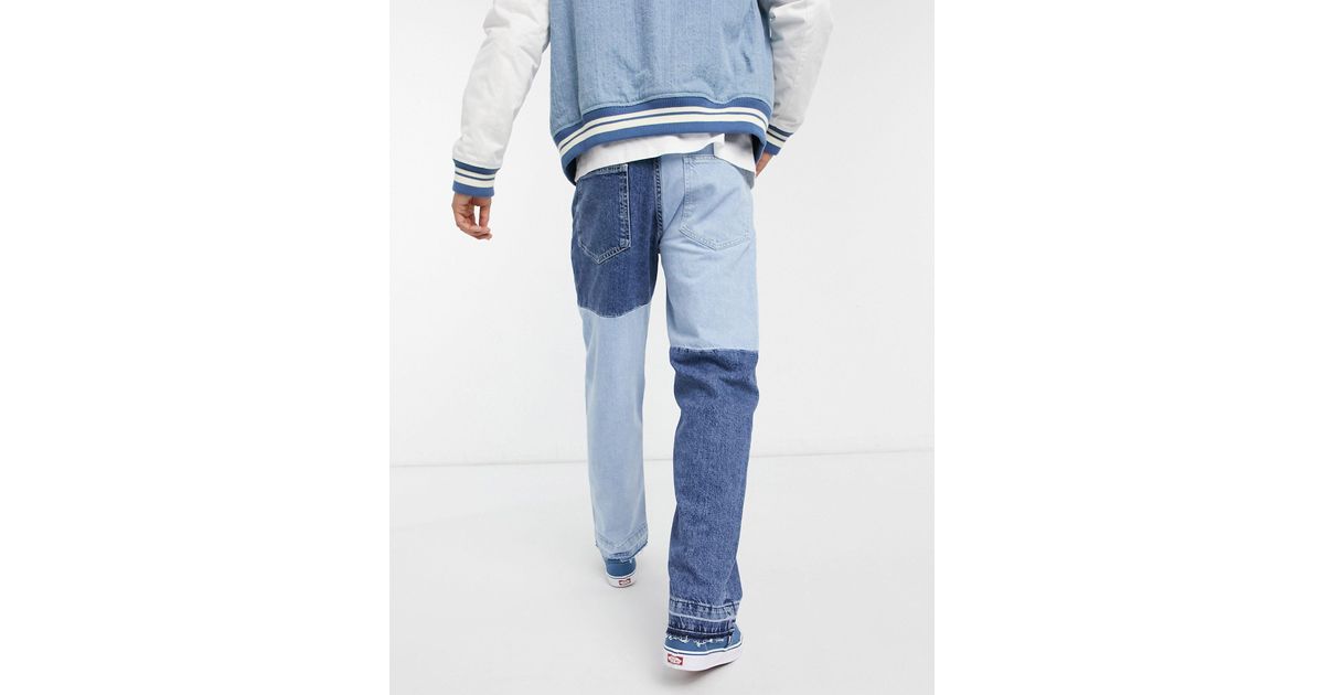Jean effet patchwork coupe style annees 90 clair Bershka pour homme en coloris Bleu Lyst
