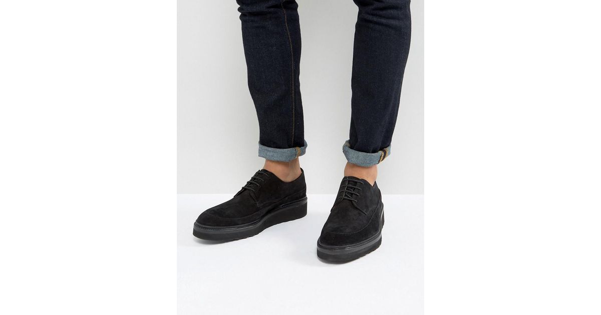 Grenson Morgan Suede Wedge Derby Shoes in Black for Men | Lyst UK