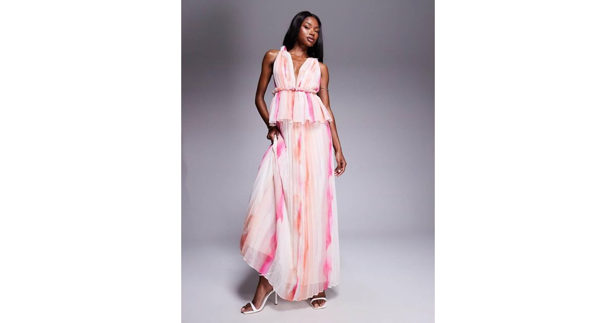 asos pink peplum dress Hope & Ivy midi tea dress with peplum waist in pink print