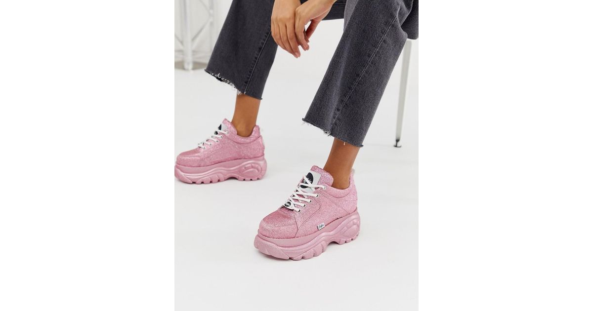 Buffalo Pink And Blue Detail Logo Tape Platform Sneakers - Beige – Dolls  Kill