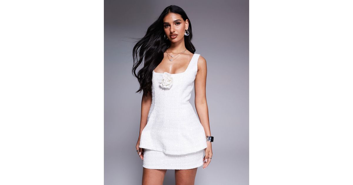 Wanderdoll Sophia Sequin Boucle Square Neck Corsage Detail