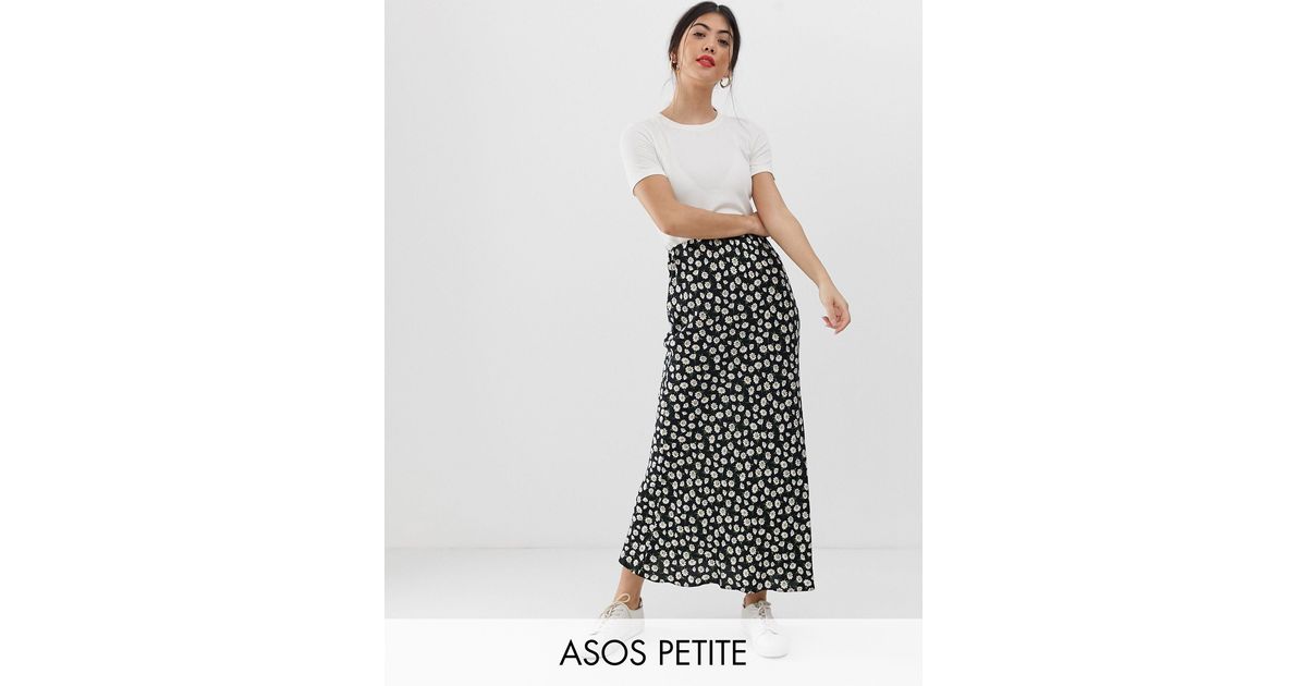 ASOS Asos Design Petite Daisy Print Bias Cut Maxi Skirt in Black | Lyst