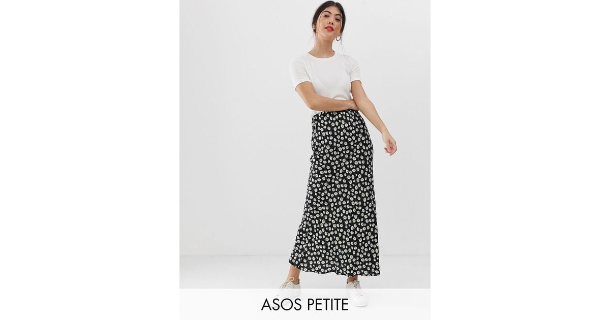 ASOS Asos Design Petite Daisy Print Bias Cut Maxi Skirt in Black | Lyst