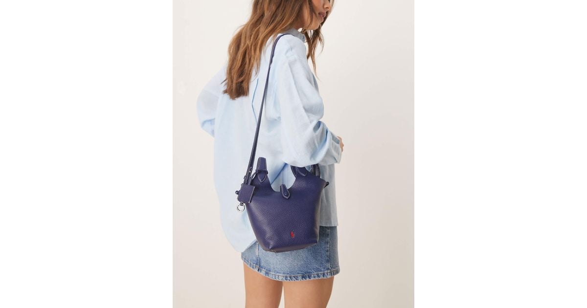 ■POLO RALPH LAUREN■ W Leather Miniature Crossbody Tote Blu Leather Miniature Crossbody Tote