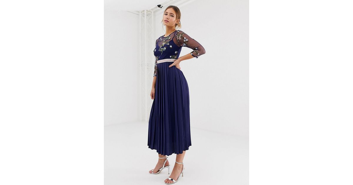 Little Mistress Embroidered Top Midi Dress in Blue | Lyst UK