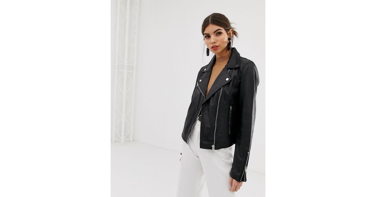 Stradivarius Real Leather Biker Jacket in Black | Lyst Canada