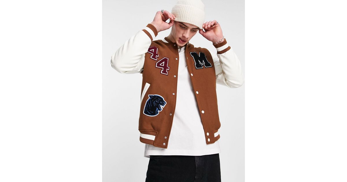 Bershka Varsity Jacket in Brown for Men Lyst