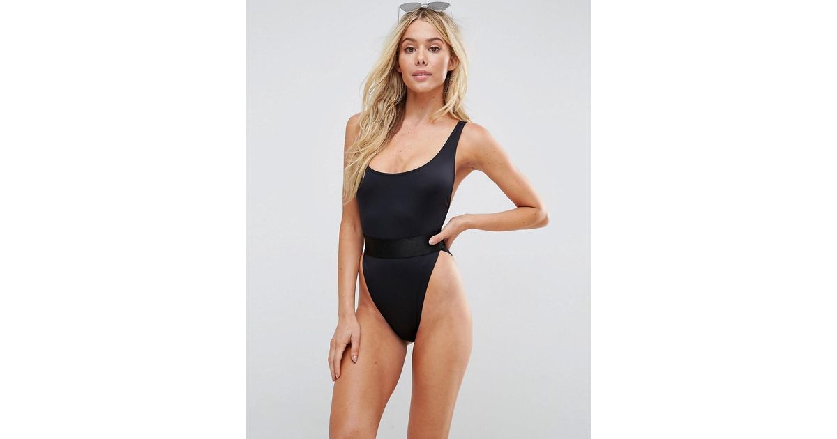 asos high leg elastic waist swimsuit