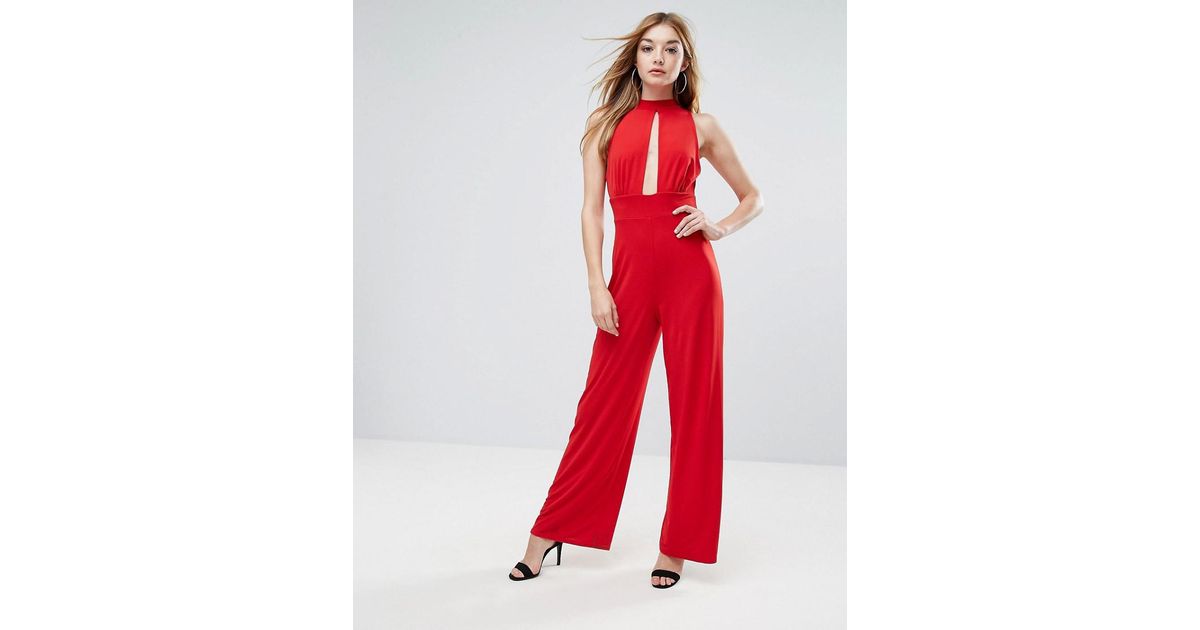 sleeveless wide leg keyhole jumpsuit with open back in black