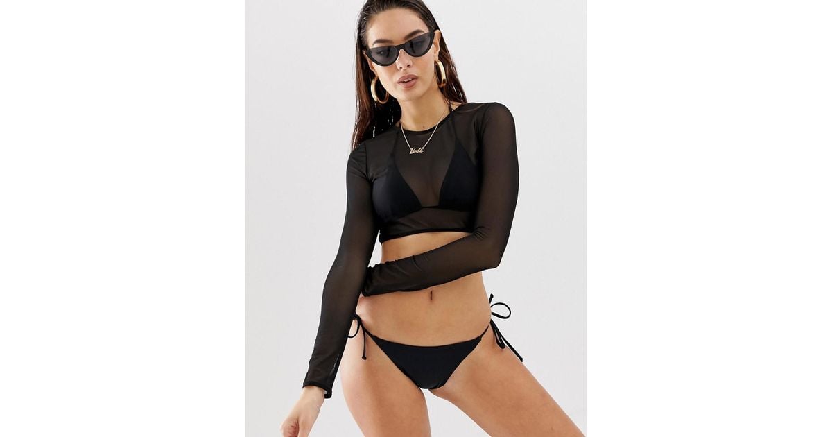 ASOS Mesh Long Sleeve Bikini Top In Black | Lyst