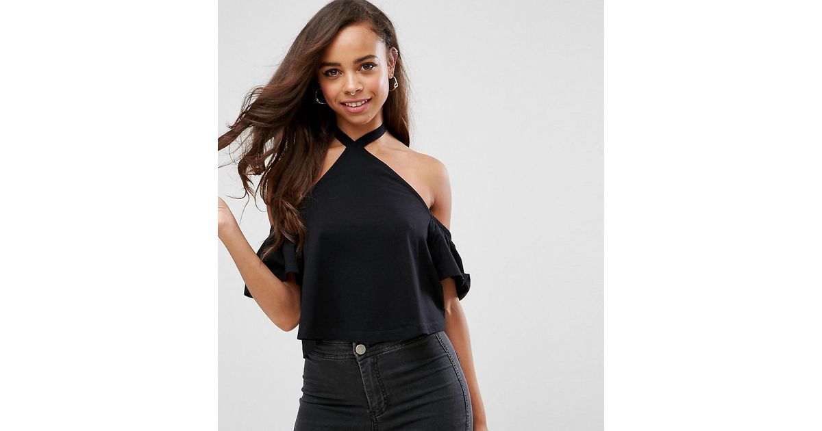 halter neck cold shoulder top