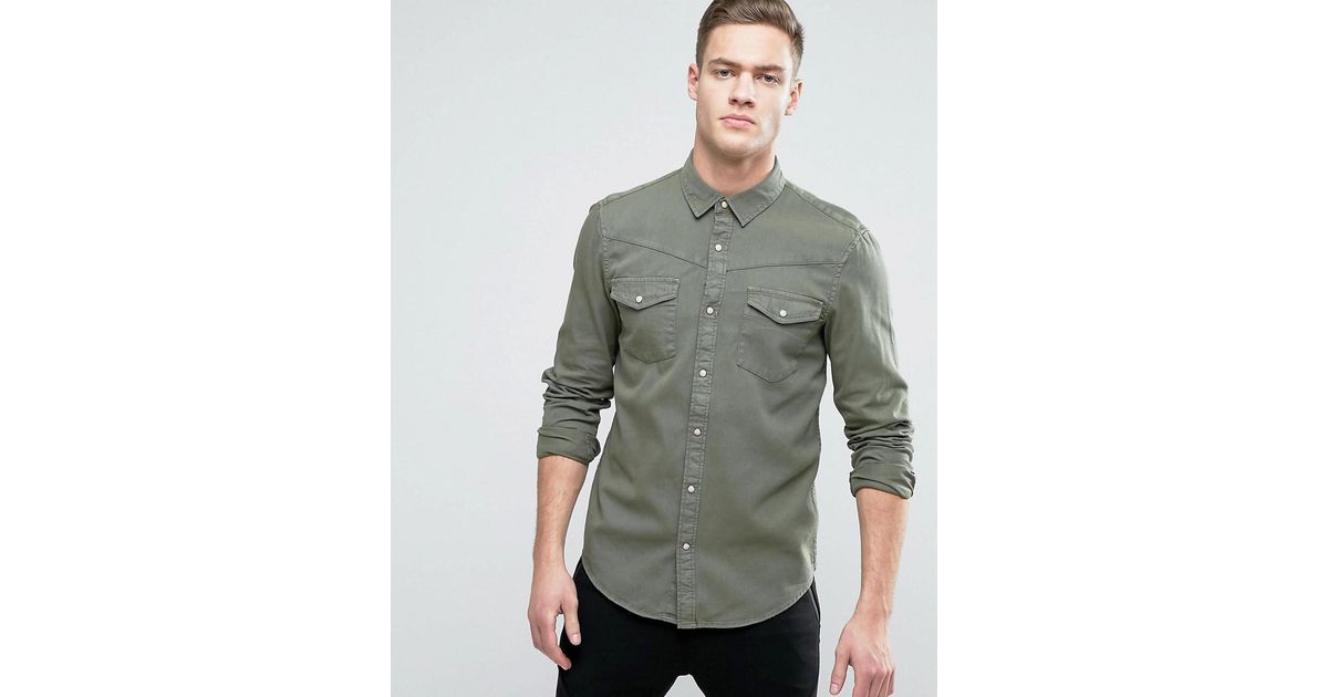 khaki denim shirt