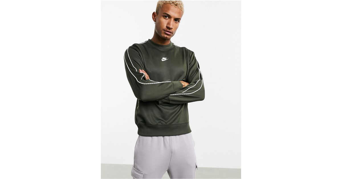 nike repeat pack logo taping crew neck sweat in grey