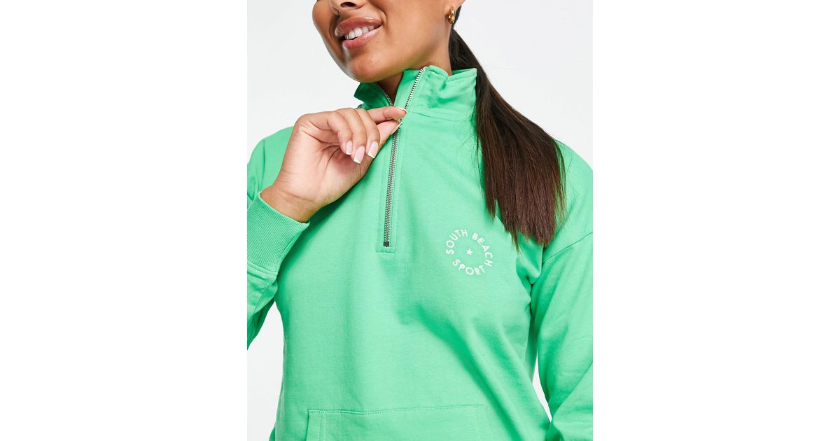 South Beach Half Zip Crop Sweat in Green Lyst
