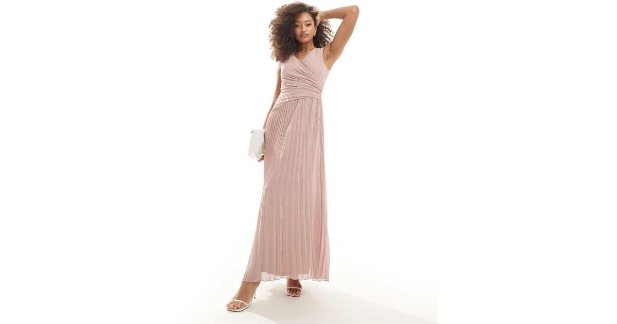 TFNC London Bridesmaid Chiffon Wrap Front Pleated Maxi Dress in