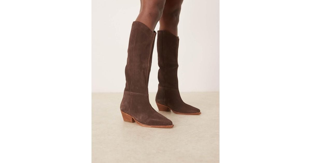 Free People Suede Slouch Cowboy Boots in Brown | Lyst UK