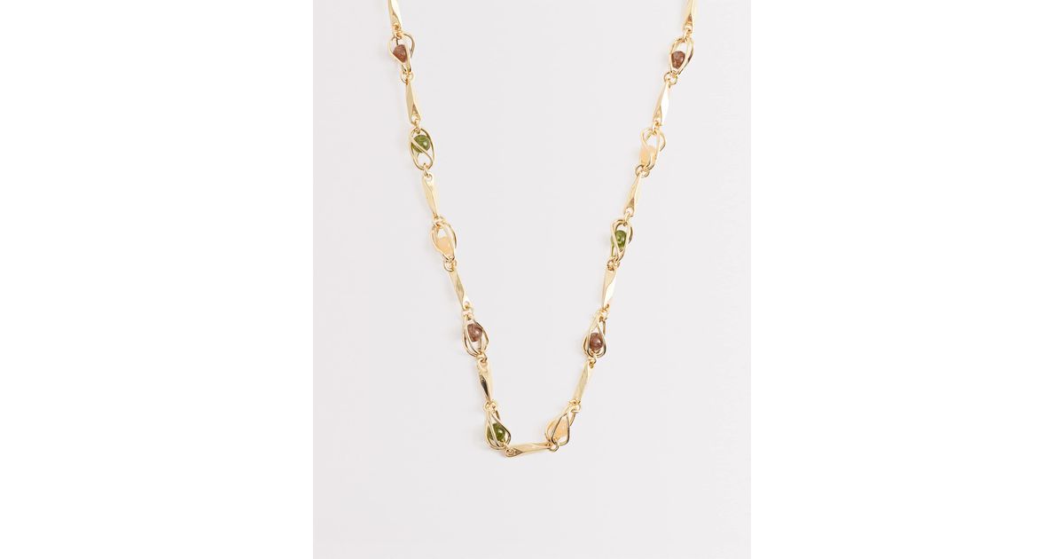 Mango Beaded Chain Necklace in Metallic | Lyst