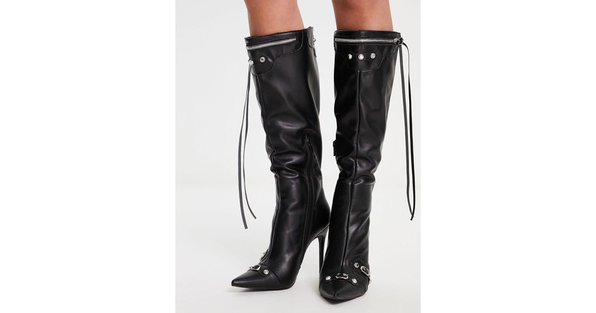 Public Desire Cardi Knee High Stiletto Boot in Black | Lyst Canada