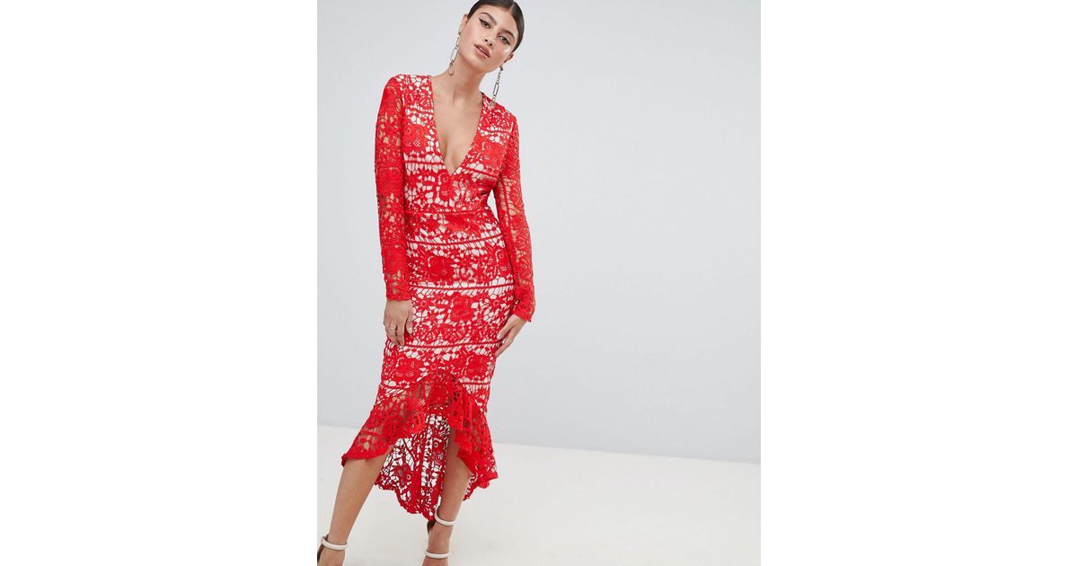 red long sleeve fishtail dress